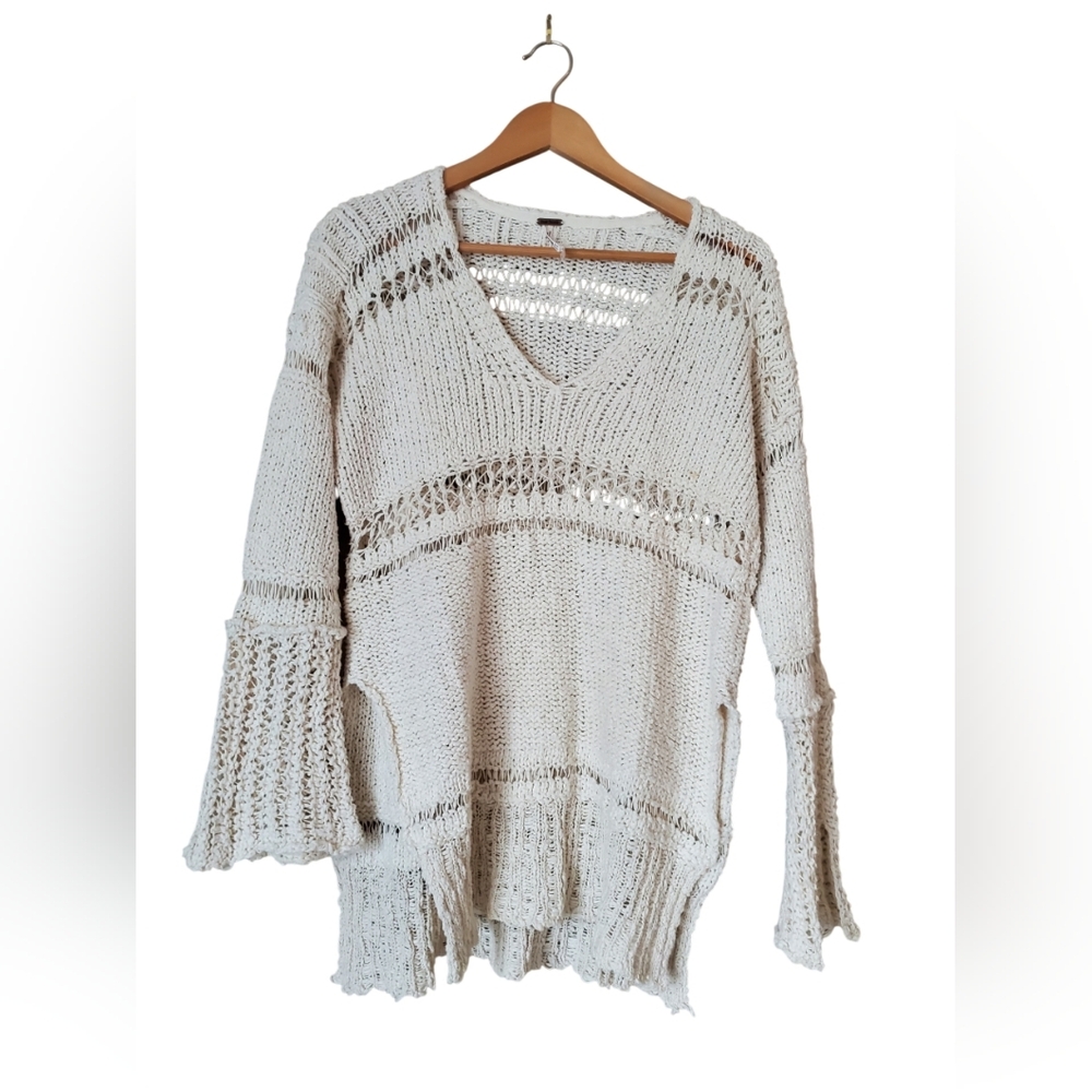 Free People Belong to You Sweater Open Knit Crochet Knit Ivory Cream Size S
